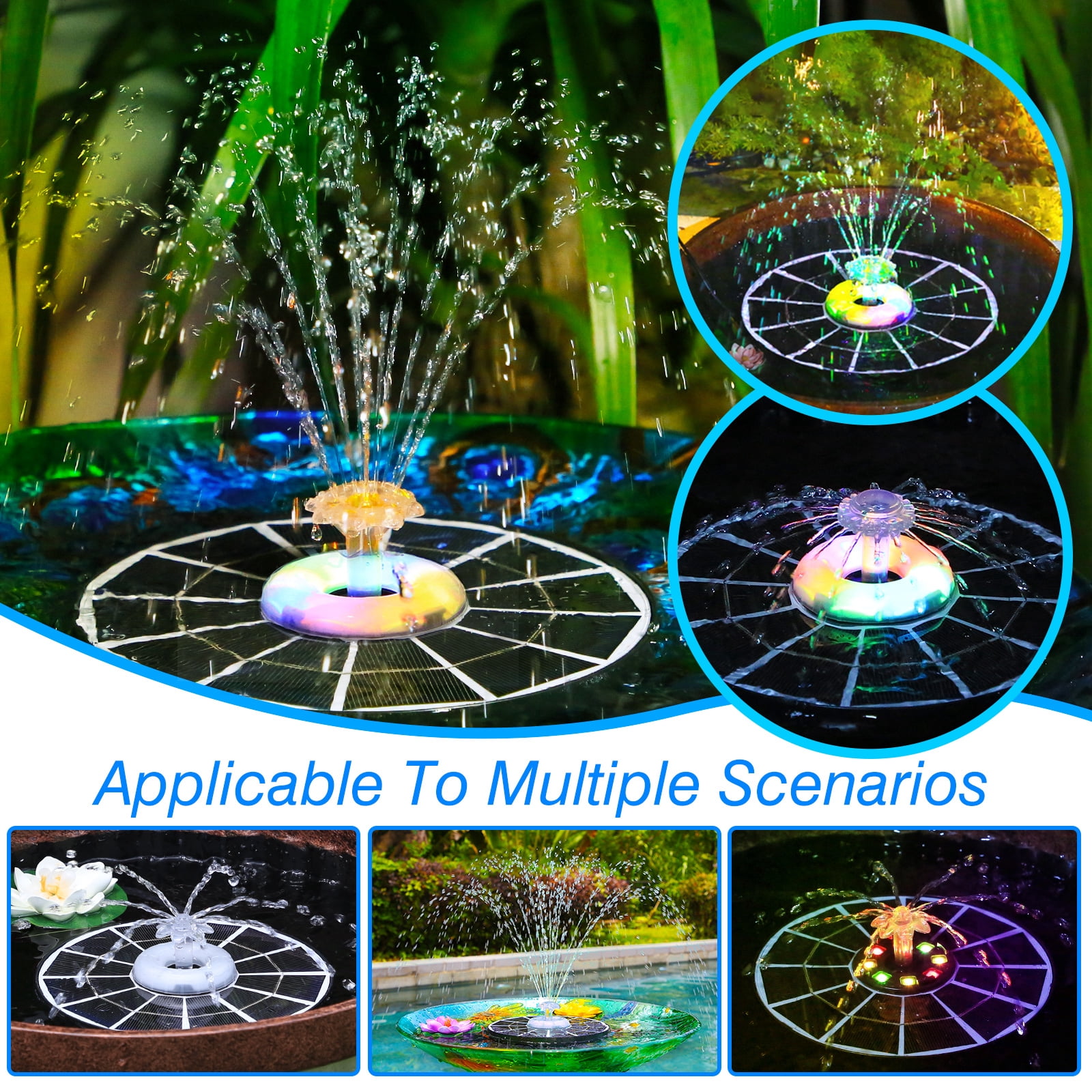 AISITIN 4W Solar Fountain 2024 Upgraded, Solar Fountain Pump with Bracket and 8 Nozzles, Solar Water Fountain for Bird Bath, Garden, Pond and Outdoor