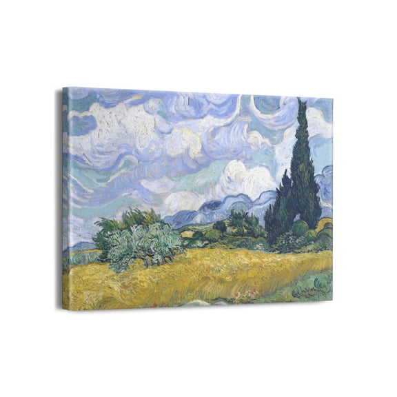 Vincent Van Gogh's Canvas Wall Art - Wheat Field with Cypresses Classic Artwork Picture Print with Framed Famous Oil Painting Hang for Home Office Bedroom Living Room Wall Decor-16" X12"