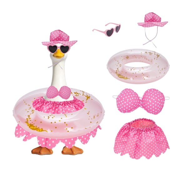 Fits 23" Statue Hawaiian Porch Goose Outfit Summer Porch Goose Outfit with Swimming Ring for Cement Yard Decor
