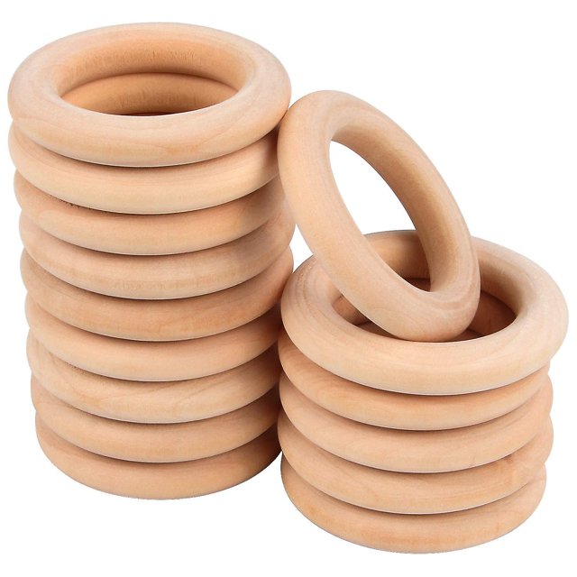 15 anillos de madera, anillos de madera de macramé, anillos de madera maciza natural sin terminar para bricolaje, conectores colgantes artesanales, joyería. Afortunado Sencillez