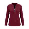 thumbnail image 5 of Jinhomg Womens 1/4 Half Zip Sweatshirts Striped Knitted Tunic Casual Crew Neck Pullover Long Sleeve Lightweight Textured Solid Fall Tops Red,L, 5 of 7