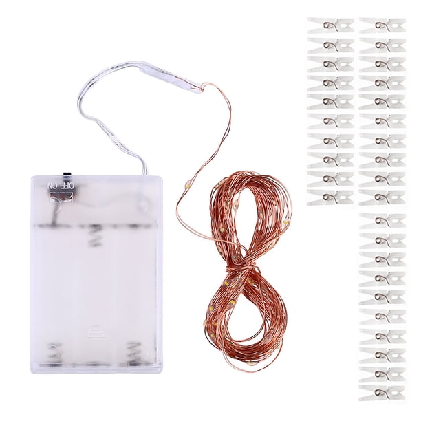 Cadena de luz Irfora 5 metros, 50 LED, alambre de cobre, cadena de luces de hadas, 3 pilas AA alimentadas por batería, operadas con 30 fotos, clip de abrazadera, flexible, flexible, diseño plegable, b Irfora Cadena de luz