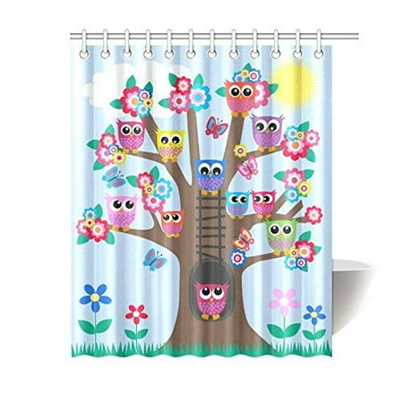 MYPOP Funny Owl Home Decor Cute Owls on Tree Best Friends Forever Design for Friendship Decor for Teens and Girls Bathroom Shower Curtain 60 X 72 Inches, Blue Brown Green (Best Colors For A Bathroom 2019)