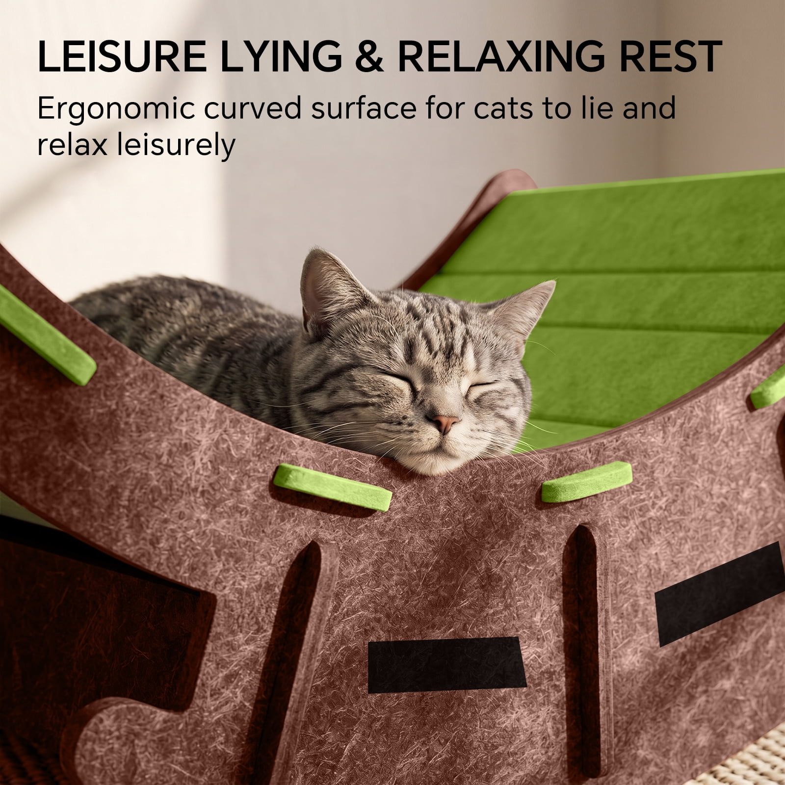 2‑in‑1 Felt Cat Rocking Bed, Foldable Cat Recliner Scratcher, Wear‑Resistant Curved Cat Scratch Post, Spacious All‑Season Cat Rocking Nest for Indoor Cats, White 57*40*24cm