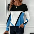 thumbnail image 2 of Tops for Women Casual Fall Spring Fashion Color Block Print Long Sleeve Sweatshirt Crew Neck Loose Pullover Shirt(Sky Blue,M), 2 of 5
