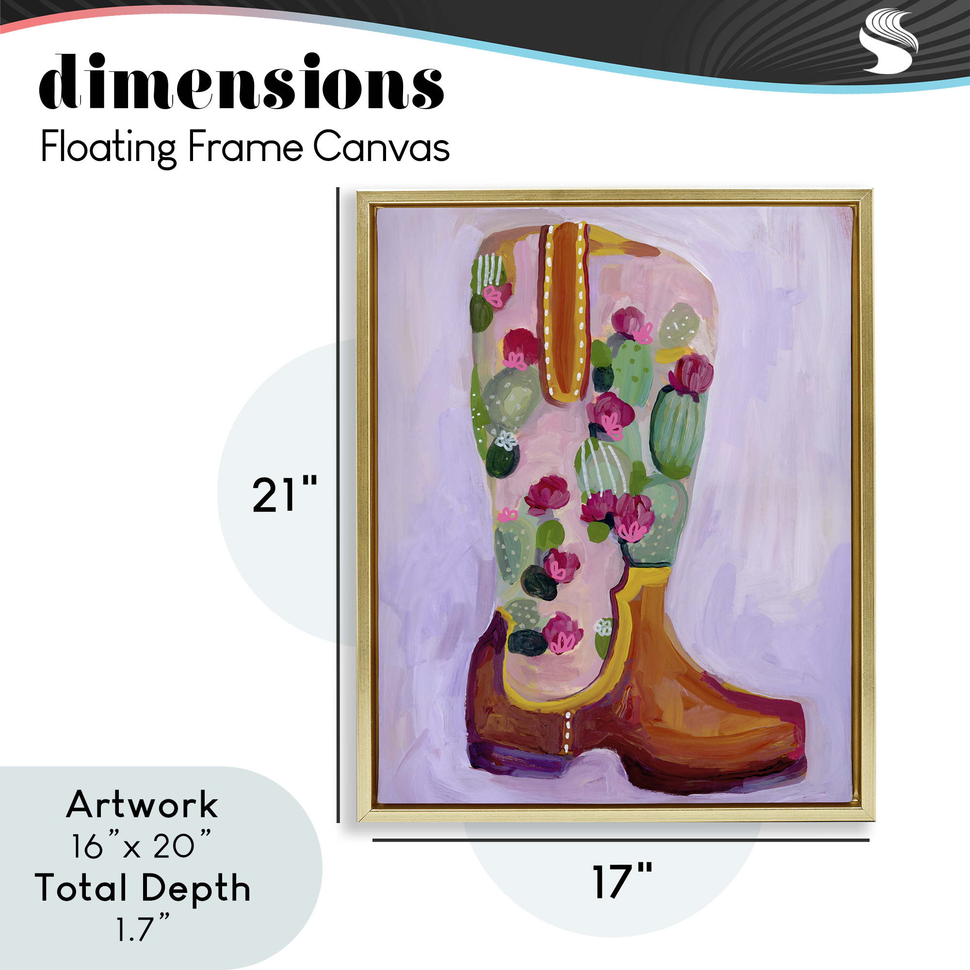 Desert Day Dream Boots Gold Framed Floater Canvas Wall Art, design by Ashley Davis