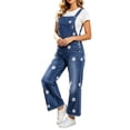 thumbnail image 2 of Ruohan Women's Floral Denim Overalls Adjustable Straps Wide Leg Fringe Hem Jumpsuit, 2 of 6