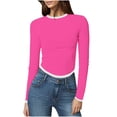 thumbnail image 1 of Timegard Hauts de Sortie pour Femmes Col Ras du Cou Manches Longues Couleur Unie Ajusté Confortable Hauts Courts Décontractés Mode, 1 of 4