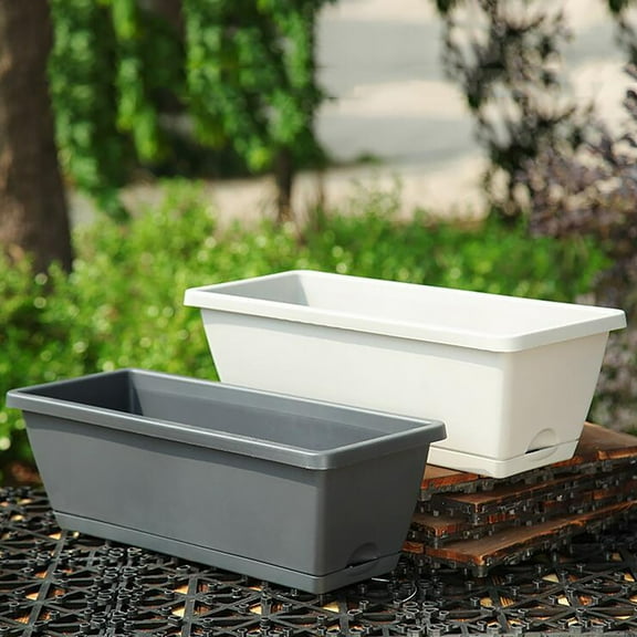 maxiaoxia 14 Inches Rectangle Planter, 1PC Plastic Vegetable Flower Planters Boxes, Flower Pots with Drainage Holes and Trays, for Indoor Outdoor