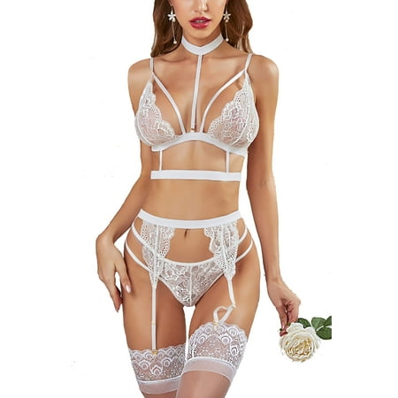 

Avidlove Women Lingerie Set Lace with Garter Belts Sexy Teddy Babydoll Bodysuit (NO Stockings) White XX-Large