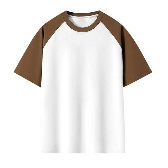Mareep Men's Tops S-3XL Men's Color Block Casual Raglan Short Sleeved Concise Round Neck Shirts Summer Clothing Clearance
