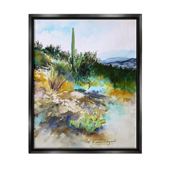 Stupell Industries Modern Desert Scenery Nature Painting Black Floater Framed Art Print Wall Art, 17 x 21