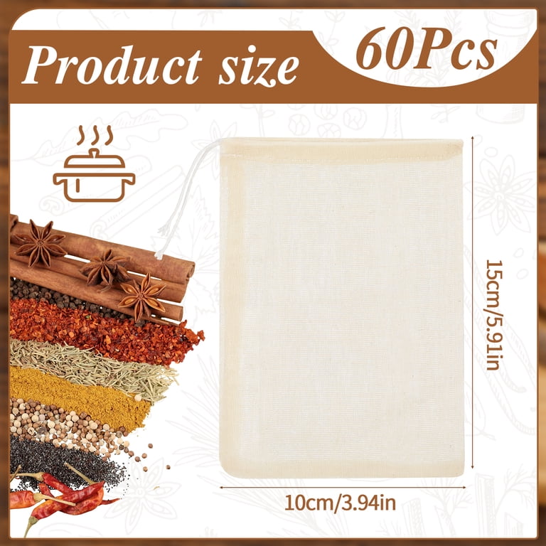 AOWOO 60-Piece Muslin Spice Bags with Drawstring photo 2
