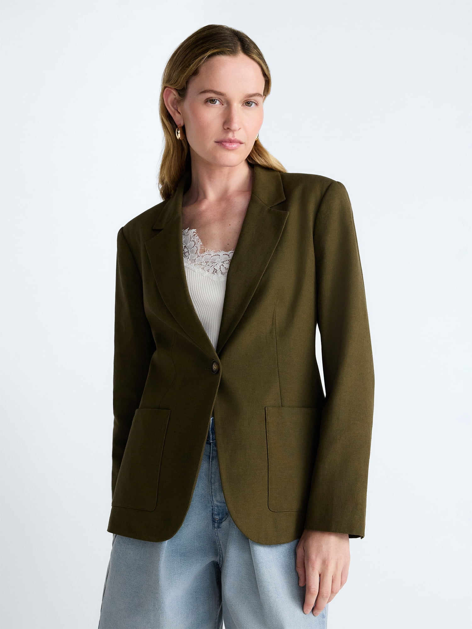 Scoop Women’s and Women's Plus Linen Blend Blazer, Sizes XS-4X