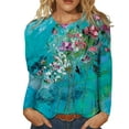 thumbnail image 1 of Camisas de manga larga para mujer, cuello redondo, estampado floral, ajuste holgado, túnica de otoño, tops de otoño para mujer Pompotops  FGAJ10791, 1 of 5