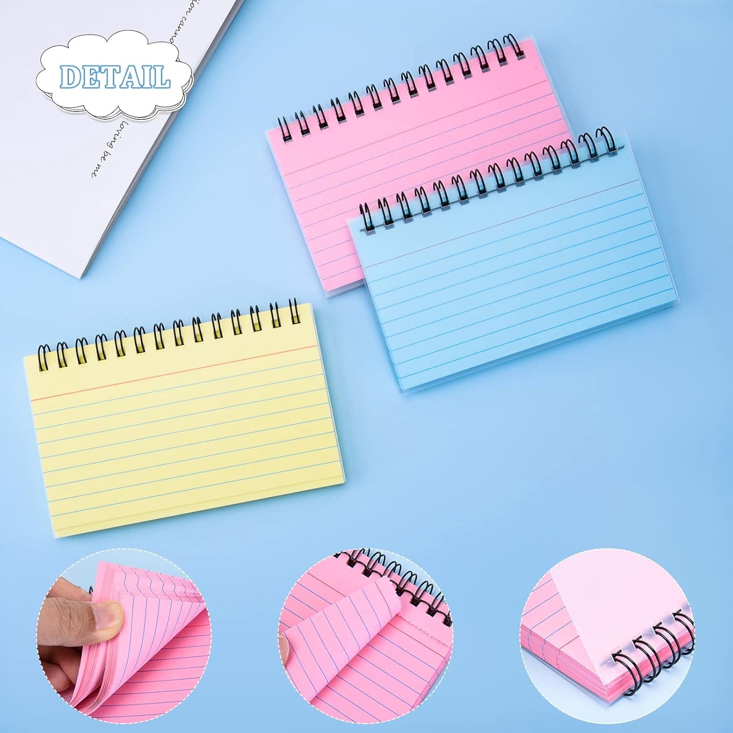 4 Pcs Index Cards with Ring,Helical Bound Flash Cards,Colored Ruled Notecards,Flash Cards with Protective Cover Nursing Office Taking to Do List,3*5 inch,50 Sheets/Pack-Total 200 Sheets,Topboutique