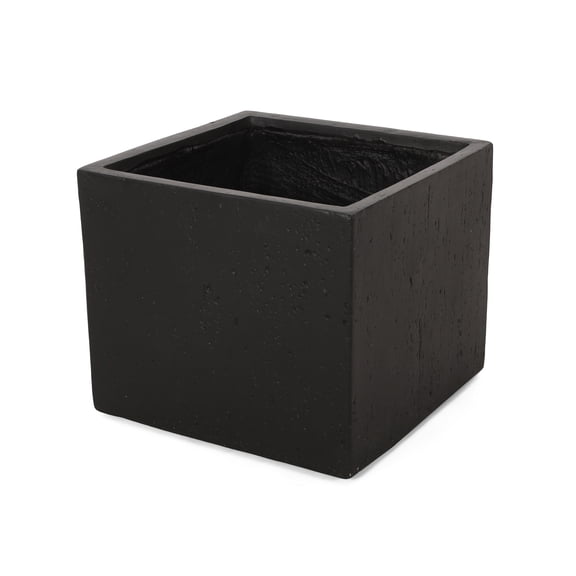 Fardeen Outdoor Modern Medium Cast Stone Square Planter, Black