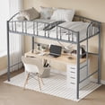 thumbnail image 3 of Bingirl Twin Size Heavy Duty Metal Loft Bed Frame - Arched Guardrail, Safety Ladder, Space Saving, No Box Spring Needed, Modern Gray, 3 of 7