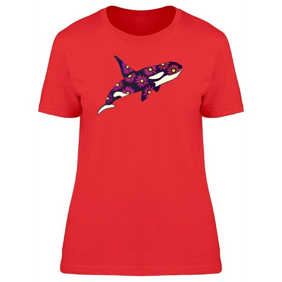 Orca With Pink Flower Pattern T-Shirt Women -Image by Shutterstock, Female x-Large