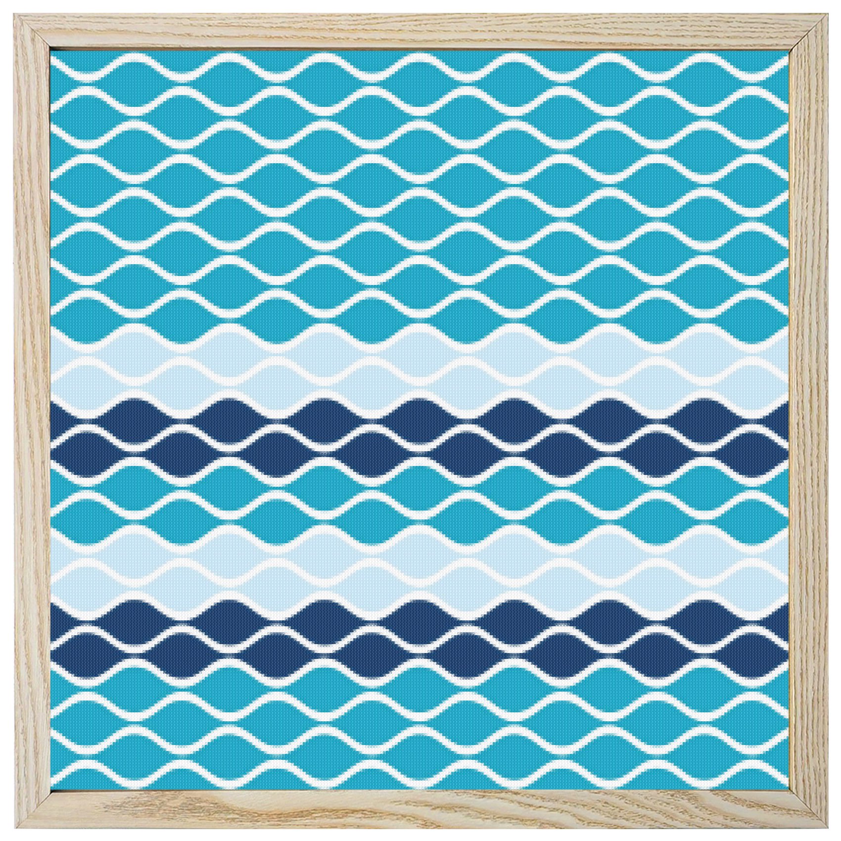 Diamond Painting Kits Moroccan Ombre Teal Blue 5D Diamond Painting Dots Gem Craft Framed Canvas Abstract Wave Lines Full Drill Diamond Art Paintings for Living Room Wall Decor 12x12 Inch