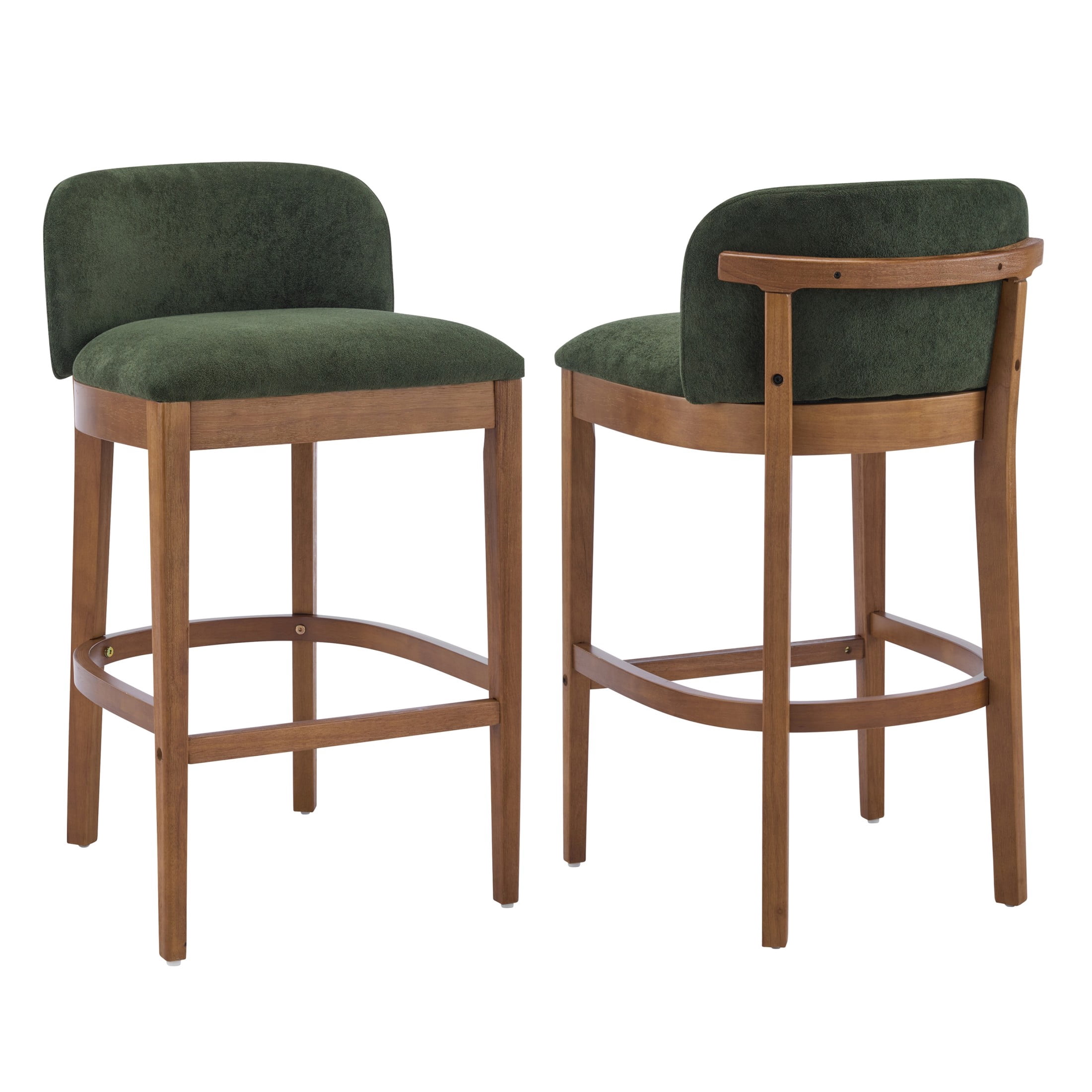 Christopher Knight Home Classic Upholstered Wooden Bar Stools with Low Curved Back, Green, Set of 2