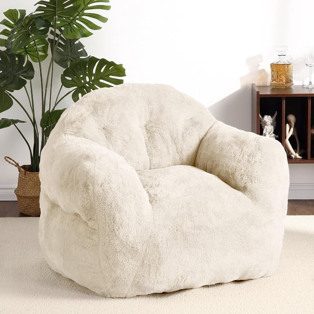 Qinaqin 39-Inch Bean Bag Chair- cm de Alturaigh- Profundidadnsity Foam- Anchoith Armrests-For Reading-Beige