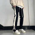 thumbnail image 5 of Pantalones deportivos ajustados y rectos para hombre, pantalones deportivos ajustados a rayas, acampanados, de verano, con bolsillos y cremallera, estilo hip hop, 5 of 5