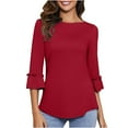 thumbnail image 2 of Wycnly Summer Tops for Women Cute Tops for Women Flared Sleeve Plus Size Lightweight Comfy Pullover Blouses Fashion Solid Tees Ladies Crewneck 3/4 Sleeve Tunic Top, 2 of 7