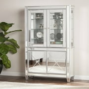 Southern Enterprises Illusions Mirrored Lighted Curio Cabinet, Matte Silver (Box 2 of 2)