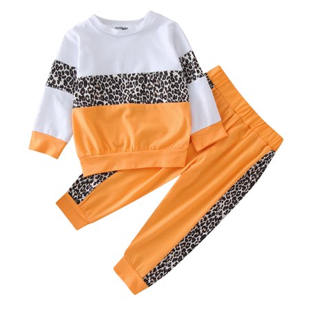 

None Toddler Boys Long Sleeve Leopard Print Sweatshirt Pullover T Shirt Tops Pants Outfits 4 Piece Set Baby