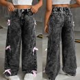 thumbnail image 2 of LIJCC Kids Girls Bow Decoration Jeans Elastic Waist Baggy Straight Wide Leg Denim Pants Trousers, 2 of 9