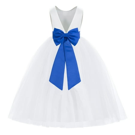 

White V-Back Satin Special Occasion Dresses for Toddler Girls 219T