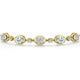 thumbnail image 3 of 18K Yellow Gold Plated Silver White Lab Grown Diamond and Sky Blue Aquamarine and Lab Grown Diamond Bracelet for Women | 4.00 Cttw | Gemstone April Birthstone | Oval 7X5MM | Fully Adjustable 9 inch, 3 of 6
