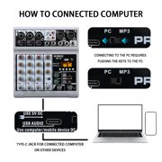BOMGE Audio Mixer, Soundboard Mixing Console with 5-Channel Digital USB Bluetooth Echo Delay Effect, 48V Phantom Power Stereo DJ Mixer for Recording, Live Broadcasting, Podcasting (BM-05 5 Canales)