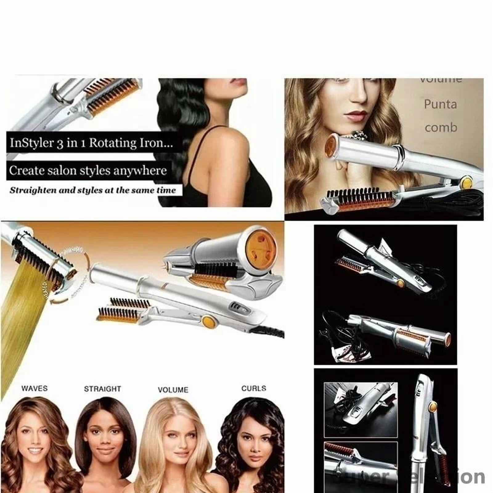 2-in-1 Rotating Hair Styler & Straightener, Automatic Curling Iron Brush With Ceramic Tourmaline Plates, 3 Temperature Settings 230°C, Dual Voltage For Home Use
