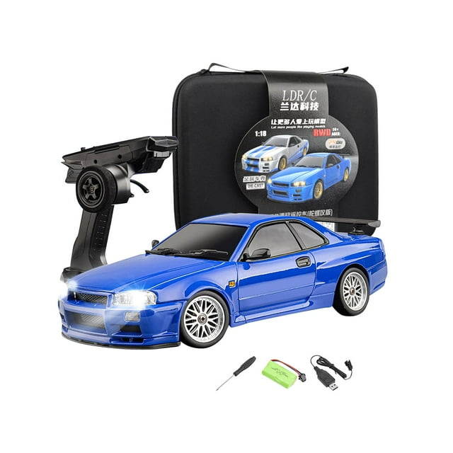 Coche a RC 1:18, Juguete de Control Remoto para Niños en Vehículos de Carretera, Coche de Juguete Deportivo, Coche de Control Remoto, Edad 4 azul