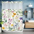thumbnail image 6 of Spring Floral No Hooks Shower Curtain with Snap-in Liner Romantic Gradient Blue Yellow Pink Flowers Farmhouse Shower Curtains for Bathroom, Waterproof, Easy Install, Washable 72"x84", 6 of 9