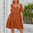 thumbnail image 2 of yillto Womens Dress Ruffle Short Sleeve Tiered Flowy Pleated Loose Mini Dress Casual Short Tshirt Dresses, 2 of 5