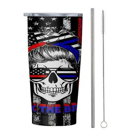 

Back The Brave Thin Red and Blue Line 20oz Tumbler Insulated Stainless Steel Water Bottle Portable Travel Coffee Tea Mug Cup
