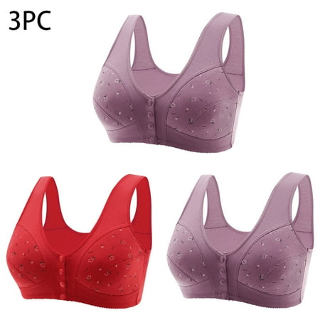 GENGING Bralette for Women 3PC Women Bra Sexy Nighty Middle-Aged And Elderly Printed Front Buckle Without Steel Ring Tween Underwear Soft Large Size Tween Underwear Bra