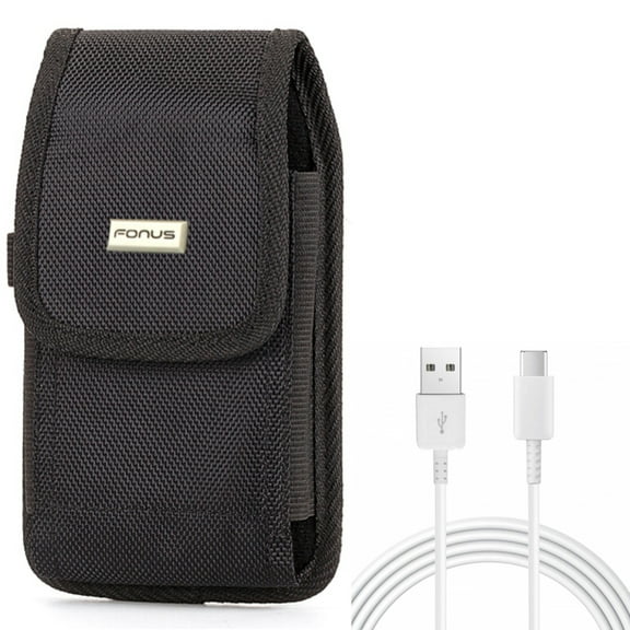 Type-C 10ft USB-C Cable w Rugged Case Belt Clip for Samsung Galaxy A73 5G,A53 5G,A33 5G,A13 5G,A03s Phones - Charger Cord Power Wire USB, Holster Canvas Cover Pouch