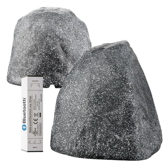 OSD BTR805 8" Bluetooth 5.0 Outdoor Rock Speaker Pair, Weather Resistant, Grey