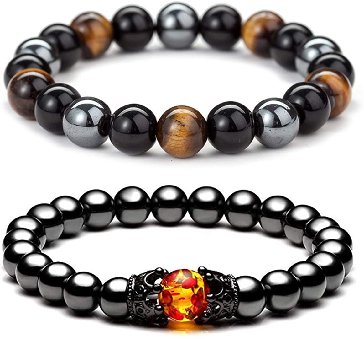 Mens Womens Brown Tiger Eye Magnetic Bracelet Anklet Necklace STRONG Clasp 3 row 