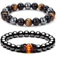 thumbnail image 1 of 2 Uds Pulsera De Terapia Magnética De Hematita Para Hombres Y Mujeres, Pulsera De Triple Protección Cuentas De Hematita + Obsidiana Negra + Pulseras De Piedra De Ojo De Tigre Jormftte WMZL-1947, 1 of 7
