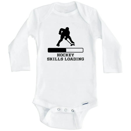 

Hockey Skills Loading Funny Sports Humor One Piece Baby Bodysuit (Long Sleeve) 3-6 Months White