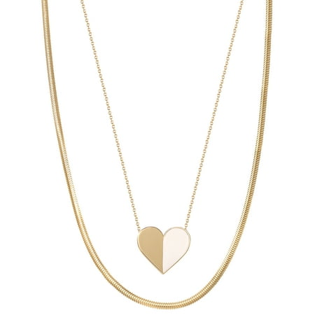 JS Jessica Simpson Women's Gold Plated Heart and Snake Chain Necklace Set