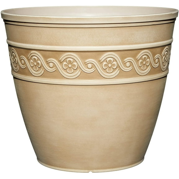 Classic Home and Garden Indoor/Outdoor Round Corinthian Resin Flower Pot Planter, Desert Tan, 10"