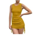 thumbnail image 4 of Fankiway Robe d'Été Unie pour Femmes Mode Slim Plissée Sans Manches Col Rond Robes d'Été pour Femmes Liquidation Robes pour Femmes Grande Taille Liquidation, 4 of 4