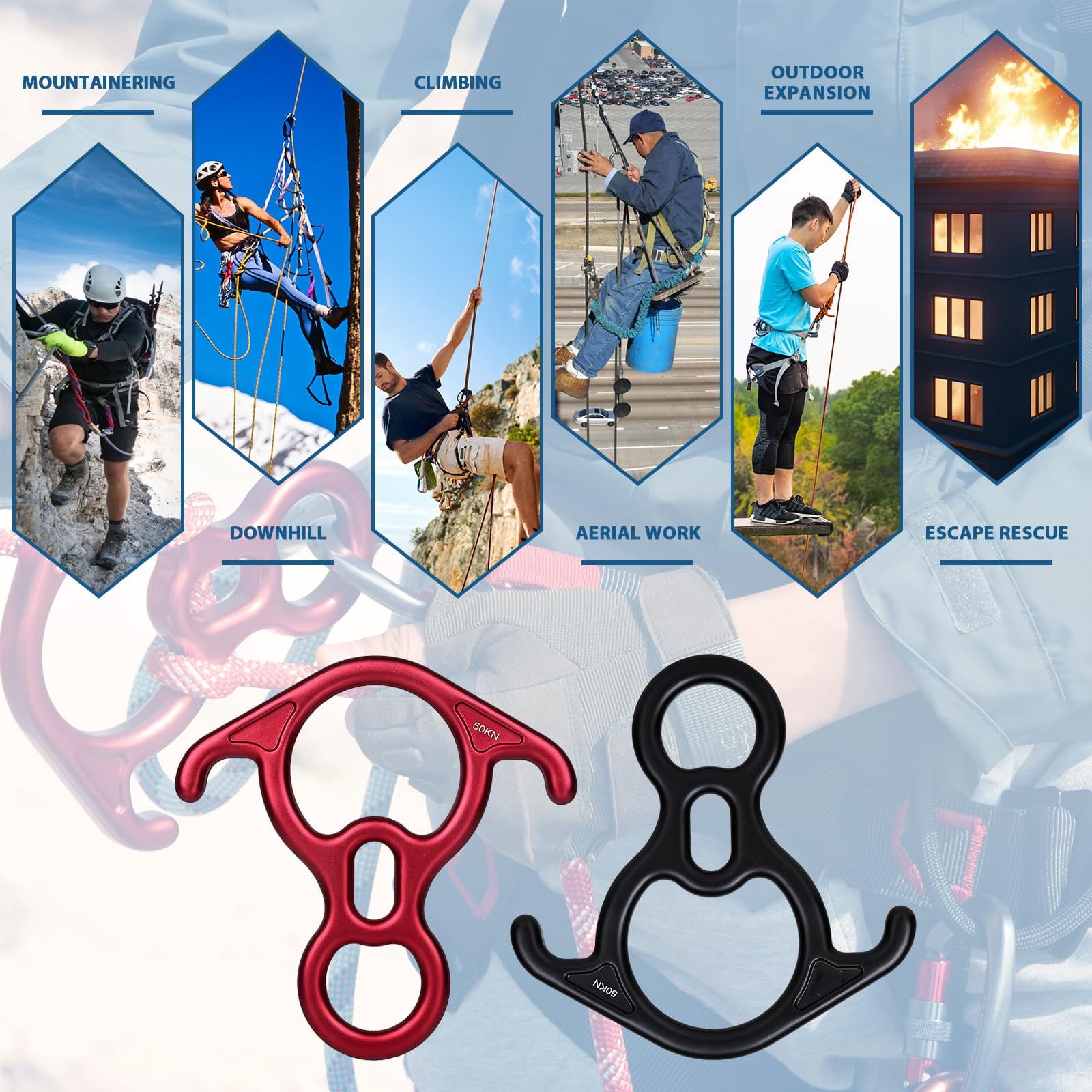 50 KN Rescue Figure 8 Descender Large Bent Ear Belaying and Rappelling Gear Belay Device Climbing for Rock Climbing Peak Rescue