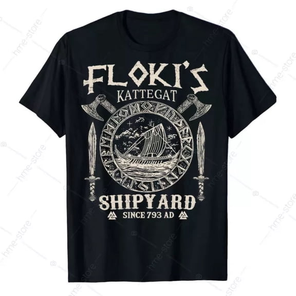 T-Shirt With Floki'S Shipyard Kattegat Viking Ship Sword T-Shirt Viking Warrior Odin Valhalla
